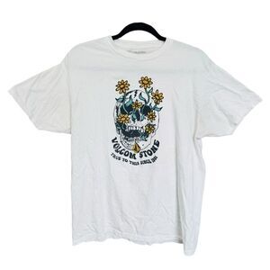 Volcom Men's White Graphic T-Shirt Skull Floral Crew Neck Size L
